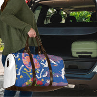Hawaiian and Japanese Culture Together Travel Bag Kakau Tribal Pattern and Irezumi Art Blue Color