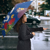 Hawaiian and Japanese Culture Together Umbrella Kakau Tribal Pattern and Irezumi Art Blue Color