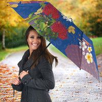 Hawaiian and Japanese Culture Together Umbrella Kakau Tribal Pattern and Irezumi Art Blue Color