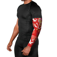 Hawaiian and Japanese Culture Together Arm Sleeves Kakau Tribal Pattern and Irezumi Art Red Color