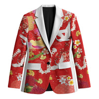 Hawaiian and Japanese Culture Together Blazer Kakau Tribal Pattern and Irezumi Art Red Color