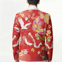Hawaiian and Japanese Culture Together Blazer Kakau Tribal Pattern and Irezumi Art Red Color