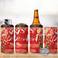 Hawaiian and Japanese Culture Together 4 in 1 Can Cooler Tumbler Kakau Tribal Pattern and Irezumi Art Red Color