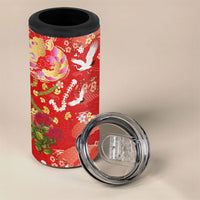 Hawaiian and Japanese Culture Together 4 in 1 Can Cooler Tumbler Kakau Tribal Pattern and Irezumi Art Red Color