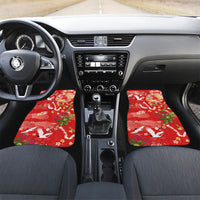 Hawaiian and Japanese Culture Together Car Mats Kakau Tribal Pattern and Irezumi Art Red Color