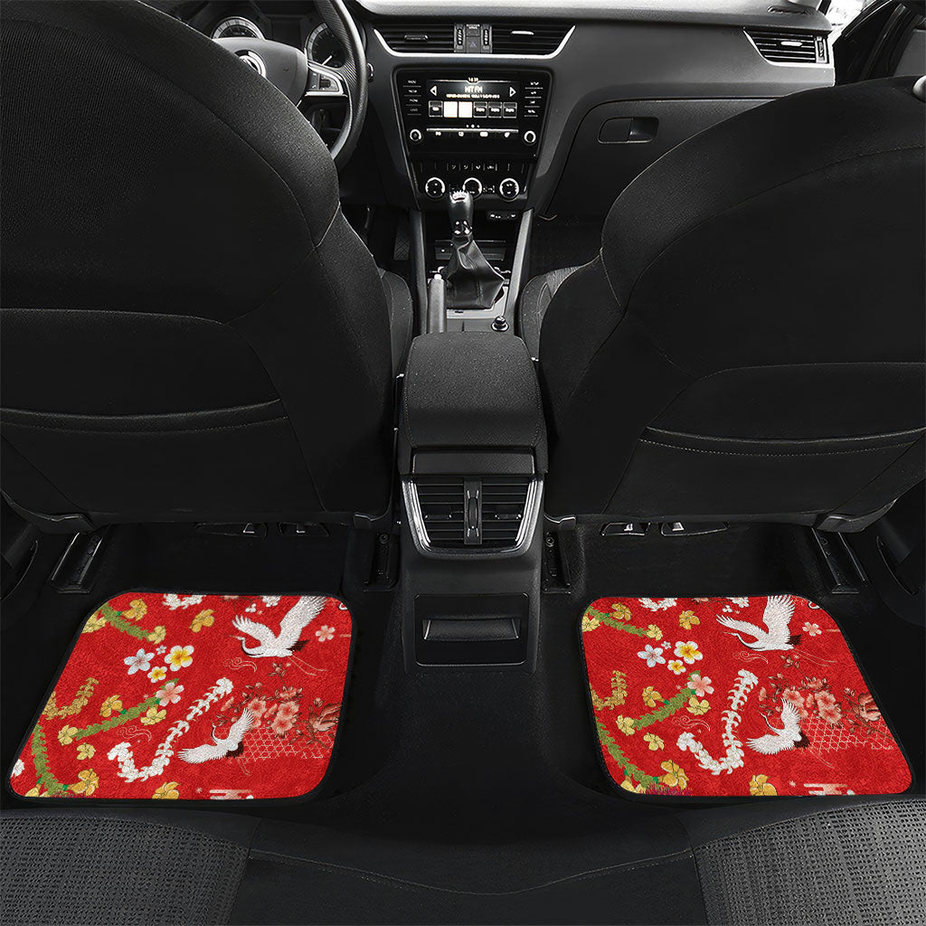 Hawaiian and Japanese Culture Together Car Mats Kakau Tribal Pattern and Irezumi Art Red Color