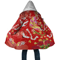 Hawaiian and Japanese Culture Together Cloak Kakau Tribal Pattern and Irezumi Art Red Color