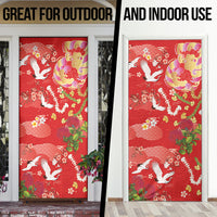 Hawaiian and Japanese Culture Together Door Cover Kakau Tribal Pattern and Irezumi Art Red Color