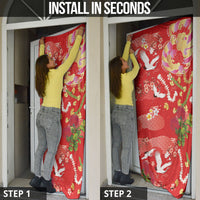 Hawaiian and Japanese Culture Together Door Cover Kakau Tribal Pattern and Irezumi Art Red Color