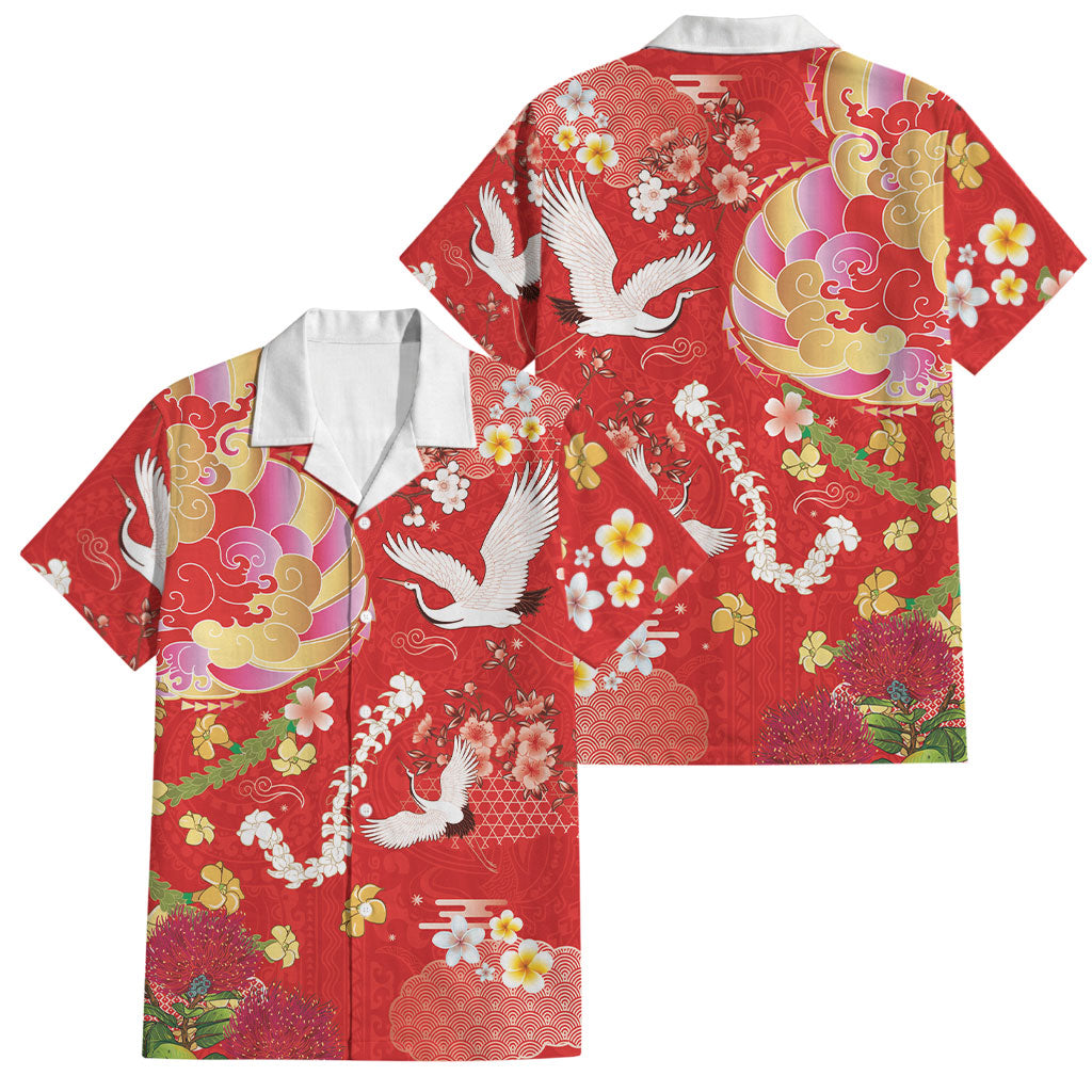 Hawaiian and Japanese Culture Together Family Matching Mermaid Dress and Hawaiian Shirt Kakau Tribal Pattern and Irezumi Art Red Color
