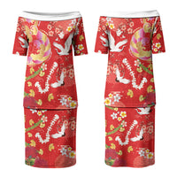 Hawaiian and Japanese Culture Together Family Matching Puletasi and Hawaiian Shirt Kakau Tribal Pattern and Irezumi Art Red Color