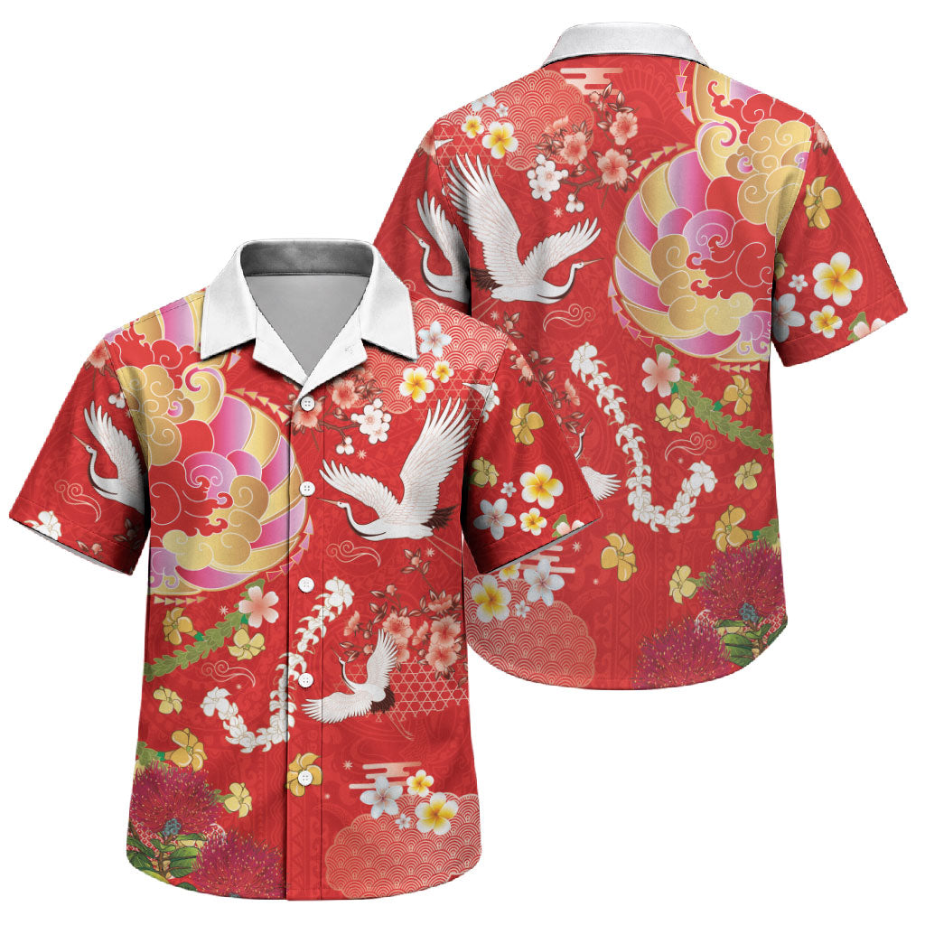 Hawaiian and Japanese Culture Together Family Matching Tank Maxi Dress and Hawaiian Shirt Kakau Tribal Pattern and Irezumi Art Red Color