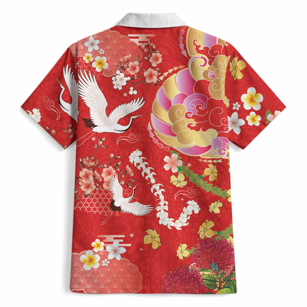 Hawaiian and Japanese Culture Together Hawaiian Shirt Kakau Tribal Pattern and Irezumi Art Red Color