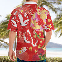 Hawaiian and Japanese Culture Together Hawaiian Shirt Kakau Tribal Pattern and Irezumi Art Red Color