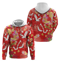 Hawaiian and Japanese Culture Together Hoodie Kakau Tribal Pattern and Irezumi Art Red Color