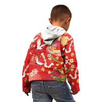 Hawaiian and Japanese Culture Together Kid Hoodie Kakau Tribal Pattern and Irezumi Art Red Color