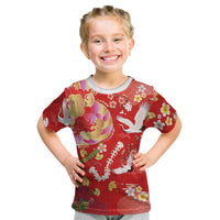 Hawaiian and Japanese Culture Together Kid T Shirt Kakau Tribal Pattern and Irezumi Art Red Color