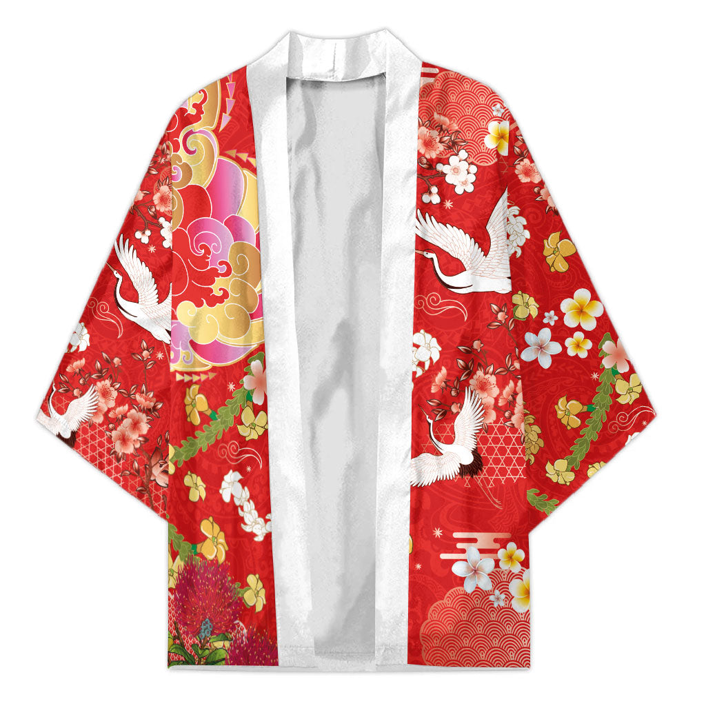 Hawaiian and Japanese Culture Together Kimono Kakau Tribal Pattern and Irezumi Art Red Color