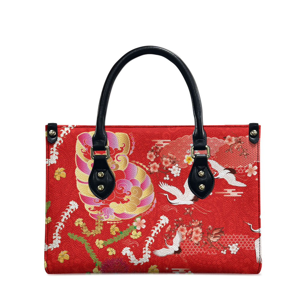Hawaiian and Japanese Culture Together Leather Bag Kakau Tribal Pattern and Irezumi Art Red Color