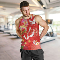 Hawaiian and Japanese Culture Together Men Tank Top Kakau Tribal Pattern and Irezumi Art Red Color