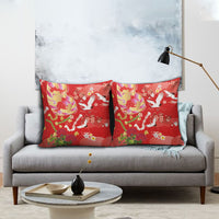 Hawaiian and Japanese Culture Together Pillow Cover Kakau Tribal Pattern and Irezumi Art Red Color
