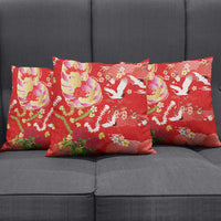 Hawaiian and Japanese Culture Together Pillow Cover Kakau Tribal Pattern and Irezumi Art Red Color