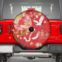 Hawaiian and Japanese Culture Together Spare Tire Cover Kakau Tribal Pattern and Irezumi Art Red Color