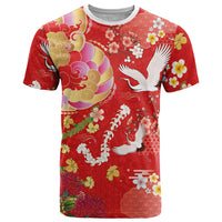 Hawaiian and Japanese Culture Together T Shirt Kakau Tribal Pattern and Irezumi Art Red Color