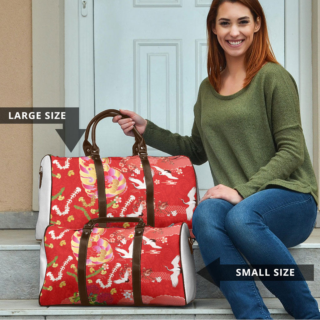 Hawaiian and Japanese Culture Together Travel Bag Kakau Tribal Pattern and Irezumi Art Red Color