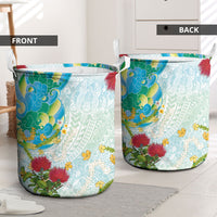 Japanese and Hawaiian Culture Fusion Laundry Basket Irezumi with Turtles and Lei Kakau Pattern Fresh Vibe