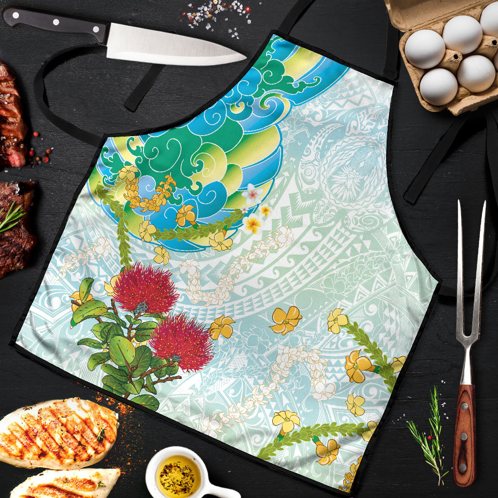Japanese and Hawaiian Culture Fusion Apron Irezumi with Turtles and Lei Kakau Pattern Fresh Vibe