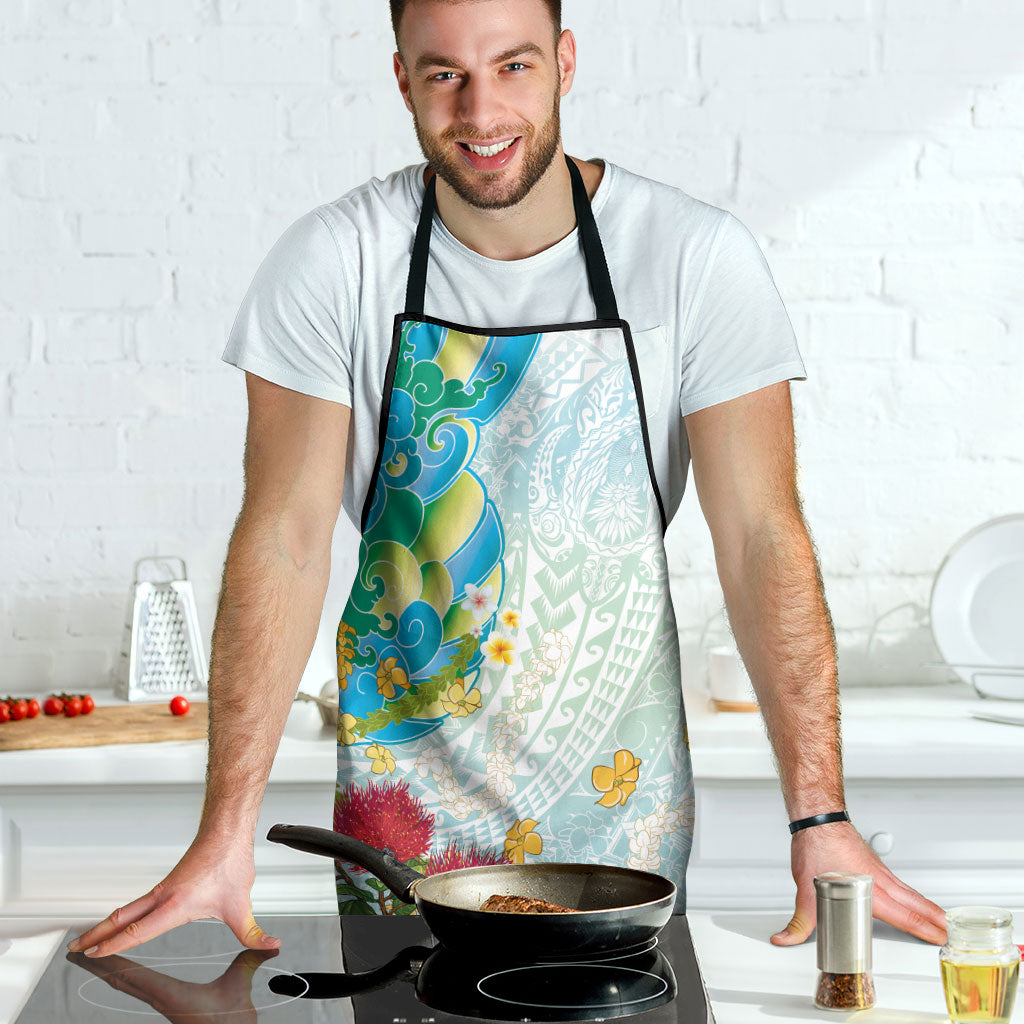 Japanese and Hawaiian Culture Fusion Apron Irezumi with Turtles and Lei Kakau Pattern Fresh Vibe