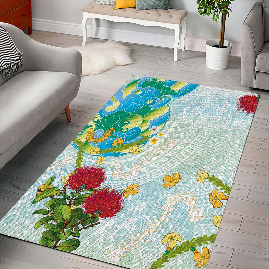 Japanese and Hawaiian Culture Fusion Area Rug Irezumi with Turtles and Lei Kakau Pattern Fresh Vibe