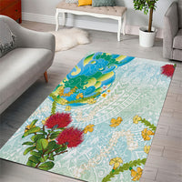 Japanese and Hawaiian Culture Fusion Area Rug Irezumi with Turtles and Lei Kakau Pattern Fresh Vibe