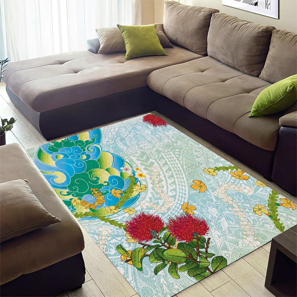 Japanese and Hawaiian Culture Fusion Area Rug Irezumi with Turtles and Lei Kakau Pattern Fresh Vibe
