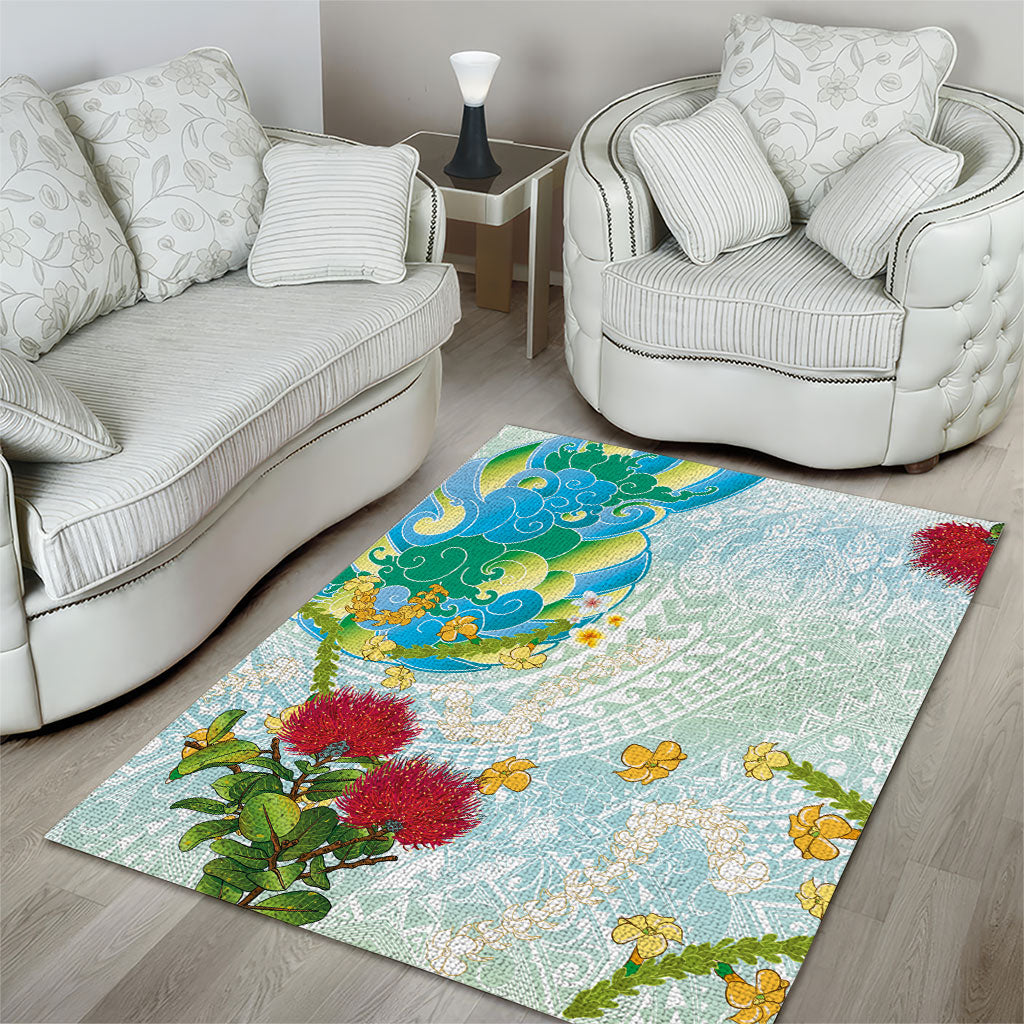 Japanese and Hawaiian Culture Fusion Area Rug Irezumi with Turtles and Lei Kakau Pattern Fresh Vibe