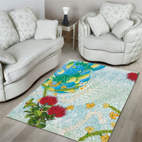 Japanese and Hawaiian Culture Fusion Area Rug Irezumi with Turtles and Lei Kakau Pattern Fresh Vibe