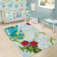 Japanese and Hawaiian Culture Fusion Area Rug Irezumi with Turtles and Lei Kakau Pattern Fresh Vibe