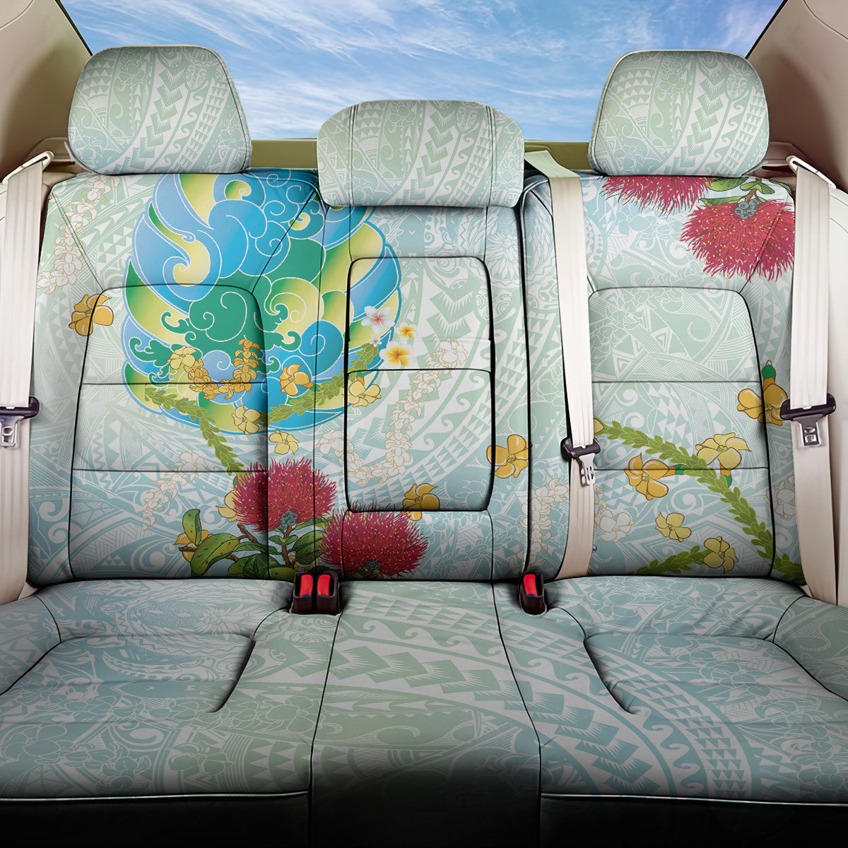 Japanese and Hawaiian Culture Fusion Back Car Seat Cover Irezumi with Turtles and Lei Kakau Pattern Fresh Vibe