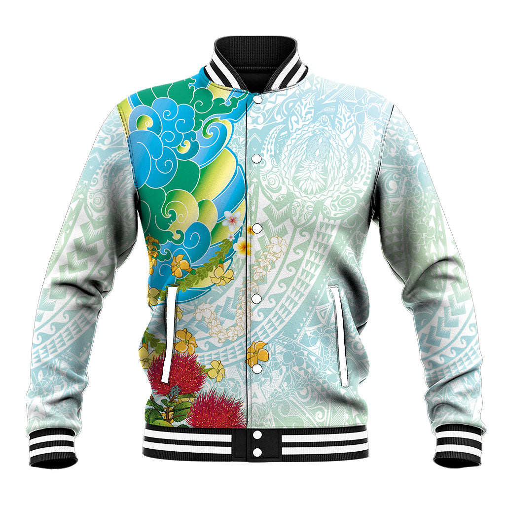 Japanese and Hawaiian Culture Fusion Baseball Jacket Irezumi with Turtles and Lei Kakau Pattern Fresh Vibe