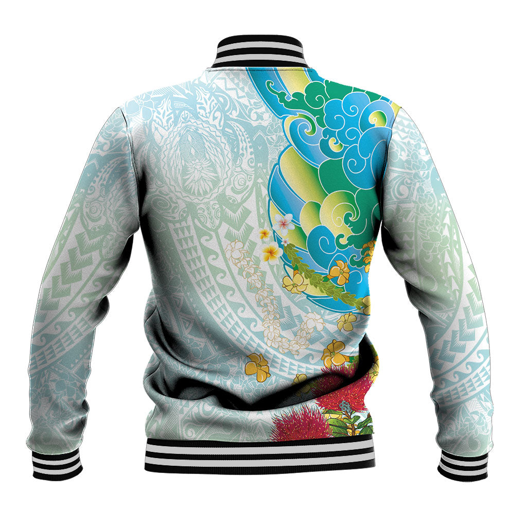 Japanese and Hawaiian Culture Fusion Baseball Jacket Irezumi with Turtles and Lei Kakau Pattern Fresh Vibe