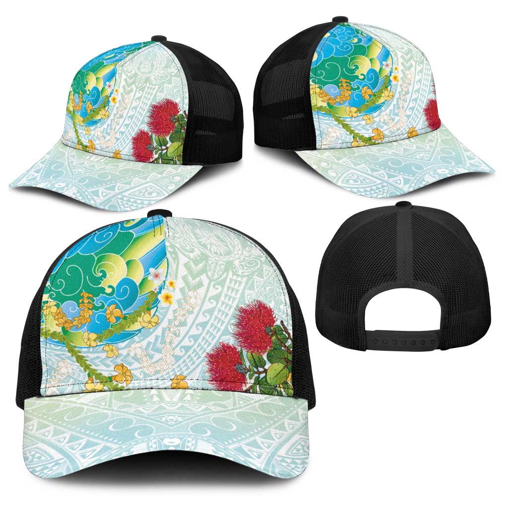 Japanese and Hawaiian Culture Fusion Baseball Net Cap Irezumi with Turtles and Lei Kakau Pattern Fresh Vibe