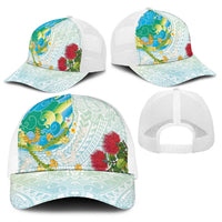 Japanese and Hawaiian Culture Fusion Baseball Net Cap Irezumi with Turtles and Lei Kakau Pattern Fresh Vibe