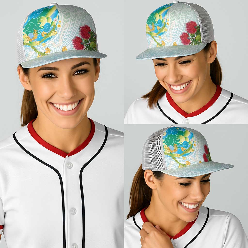 Japanese and Hawaiian Culture Fusion Baseball Net Cap Irezumi with Turtles and Lei Kakau Pattern Fresh Vibe