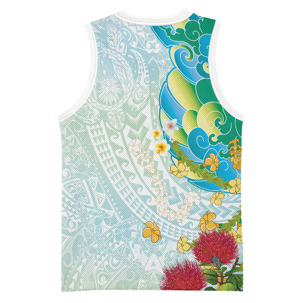 Japanese and Hawaiian Culture Fusion Basketball Jersey Irezumi with Turtles and Lei Kakau Pattern Fresh Vibe