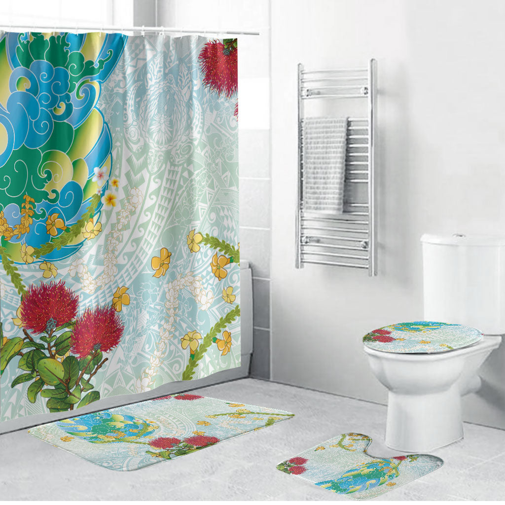 Japanese and Hawaiian Culture Fusion Bathroom Set Irezumi with Turtles and Lei Kakau Pattern Fresh Vibe