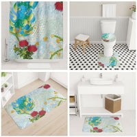 Japanese and Hawaiian Culture Fusion Bathroom Set Irezumi with Turtles and Lei Kakau Pattern Fresh Vibe
