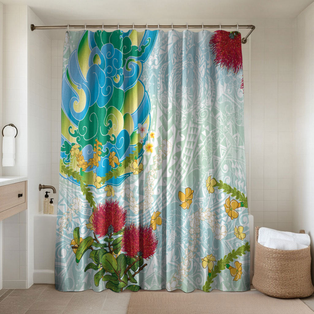 Japanese and Hawaiian Culture Fusion Bathroom Set Irezumi with Turtles and Lei Kakau Pattern Fresh Vibe