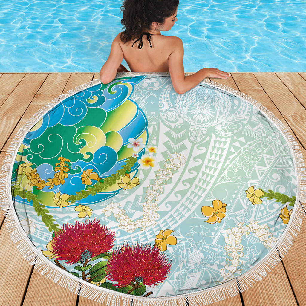 Japanese and Hawaiian Culture Fusion Beach Blanket Irezumi with Turtles and Lei Kakau Pattern Fresh Vibe