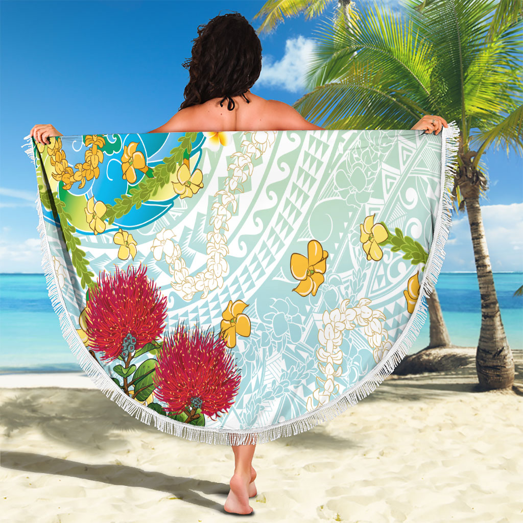 Japanese and Hawaiian Culture Fusion Beach Blanket Irezumi with Turtles and Lei Kakau Pattern Fresh Vibe
